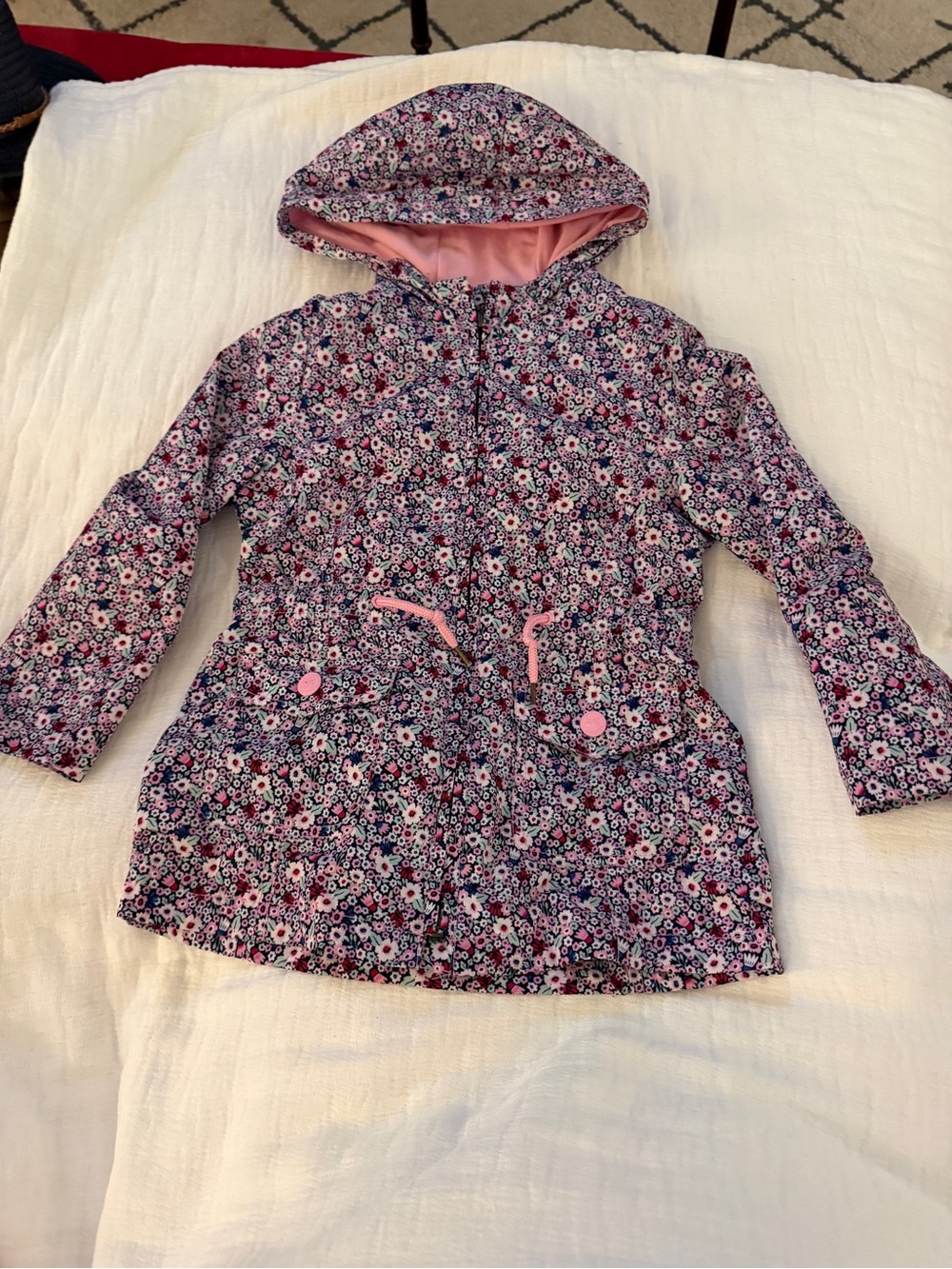 Sergent Major Girls' Floral Hooded Rain Jacket - Pink & Navy- Sz 6 (116cm)